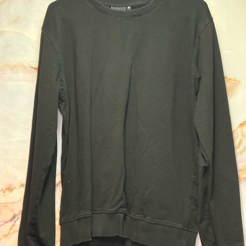 Black Crewneck Sweater with Ribbed Details